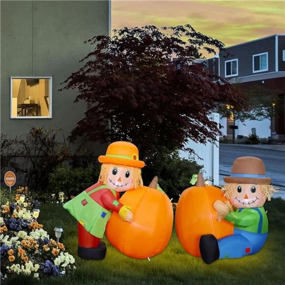 Fall Day Inflatable Yard Decoration, 3.3FT & 3FT Air-Blown Scarecrows - Picture 5 of 8